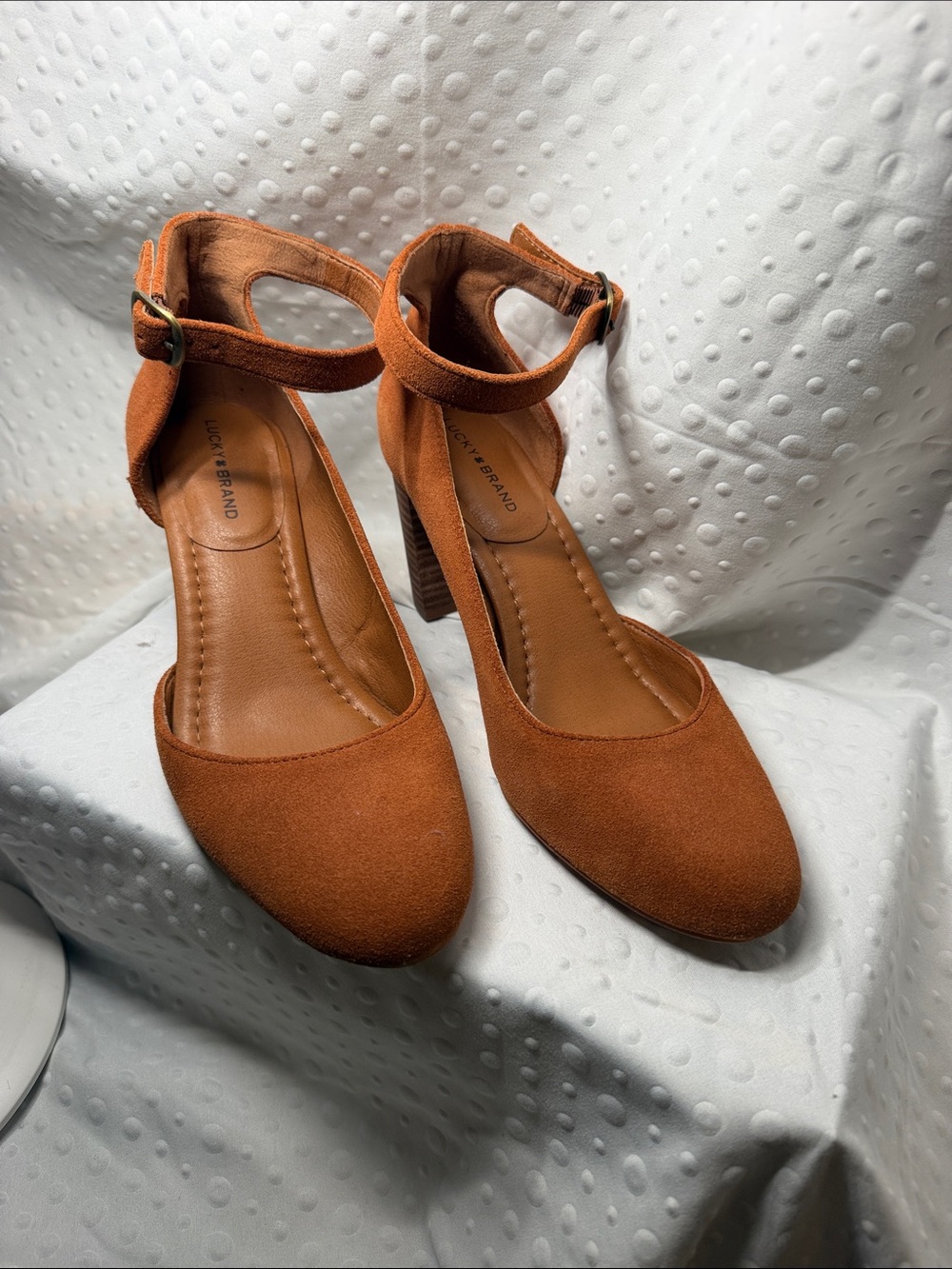 Lucky Brand Women's Ankle-Strap Suede Pumps in Rust Brown